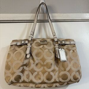 Vintage Coach Madison OP Art CC Logo Tote Shoulder Tan Signature Canvas Y2K Bag